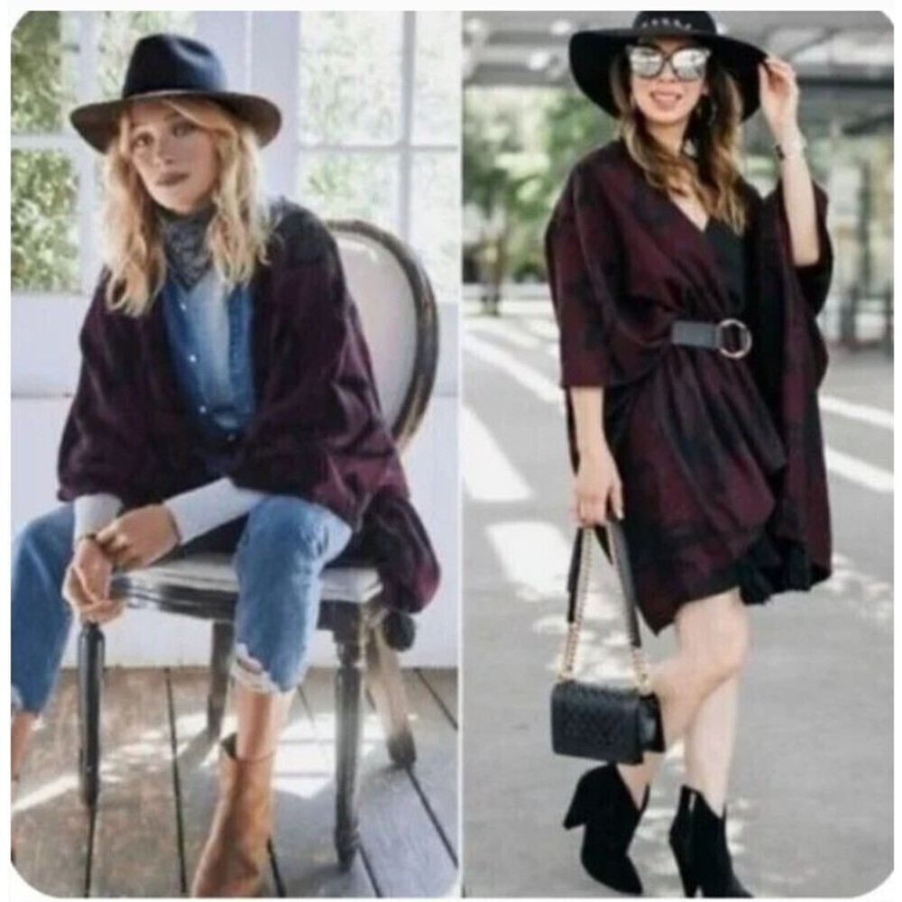 $228 Cleobella Rachel Zoe Sevigny Bordeaux Oversize Tassle Cardigan One Size - Picture 2 of 10